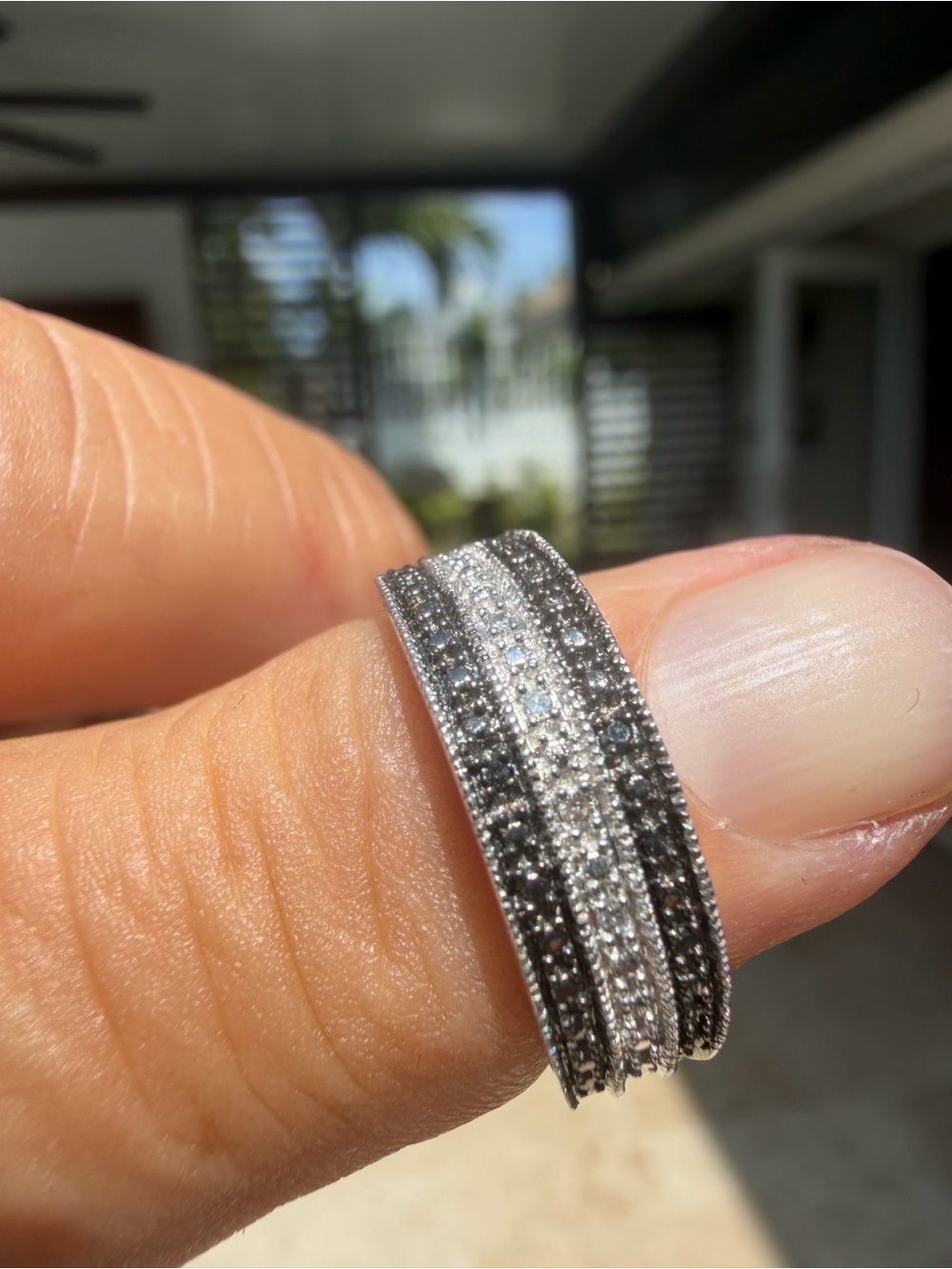 Black and White Pave Natural Diamond Ring .77ctw
